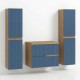 EVA Chêne naturel et tiroirs Bleu Mer cannelé - Largeur 60 cm + 2 colonnes