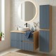 EVA Chêne naturel et tiroirs Bleu Mer cannelé - Largeur 80 cm + 1 colonne