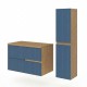 EVA Chêne naturel et tiroirs Bleu Mer cannelé - Largeur 80 cm + 1 colonne