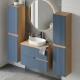 EVA Chêne naturel et tiroirs Bleu Mer cannelé - Largeur 80 cm + 2 colonnes