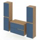 EVA Chêne naturel et tiroirs Bleu Mer cannelé - Largeur 80 cm + 2 colonnes