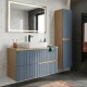 EVA Chêne naturel et tiroirs Bleu Mer cannelé - Largeur 100 cm + 1 colonne