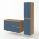 EVA Chêne naturel et tiroirs Bleu Mer cannelé - Largeur 100 cm + 1 colonne