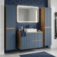 EVA Chêne naturel et tiroirs Bleu Mer cannelé - Largeur 100 cm + 2 colonnes