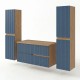 EVA Chêne naturel et tiroirs Bleu Mer cannelé - Largeur 100 cm + 2 colonnes