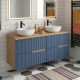 EVA Chêne naturel et tiroirs Bleu Mer cannelé - Largeur 120 cm