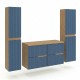 EVA Chêne naturel et tiroirs Bleu Mer cannelé - Largeur 120 cm + 2 colonnes