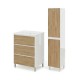 LISBONA meuble vasque 3 tiroirs Blanc / Chêne naturel 60 cm + 1 colonne