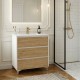 LISBONA meuble vasque 3 tiroirs Blanc / Chêne naturel 80 cm