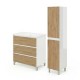 LISBONA meuble vasque 3 tiroirs Blanc / Chêne naturel 80 cm + 1 colonne