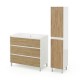 	LISBONA meuble vasque 3 tiroirs Blanc / Chêne naturel 100 cm + 1 colonne