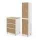 LISBONA meuble plan vasque 3 tiroirs Blanc / Chêne naturel 60 cm + 1 colonne