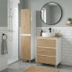 LISBONA meuble plan vasque 3 tiroirs Blanc / Chêne naturel 60 cm + 1 colonne