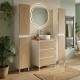 LISBONA meuble plan vasque 3 tiroirs Blanc / Chêne naturel 60 cm + 2 colonnes