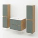 EVA Chêne naturel et tiroirs Vert sauge cannelé - Largeur 60 cm + 2 colonnes