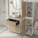 LISBONA meuble plan vasque 3 tiroirs Blanc / Chêne naturel 60 cm + 1 colonne