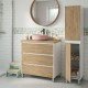 LISBONA meuble plan vasque 3 tiroirs Blanc / Chêne naturel 80 cm
