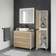 LISBONA meuble plan vasque 3 tiroirs Blanc / Chêne naturel 80 cm + 1 colonne