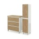 LISBONA meuble plan vasque 3 tiroirs Blanc / Chêne naturel 80 cm + 1 colonne