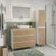 LISBONA meuble plan vasque 3 tiroirs Blanc / Chêne naturel 100 cm + 1 colonne
