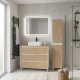 LISBONA meuble plan vasque 3 tiroirs Blanc / Chêne naturel 100 cm + 1 colonne