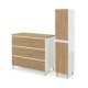 LISBONA meuble plan vasque 3 tiroirs Blanc / Chêne naturel 100 cm + 1 colonne