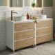 LISBONA meuble plan double vasque 6 tiroirs Blanc / Chêne naturel 120 cm