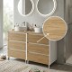 LISBONA meuble plan double vasque 6 tiroirs Blanc / Chêne naturel 120 cm