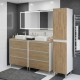 LISBONA meuble plan double vasque 6 tiroirs Blanc / Chêne naturel 120 cm + 1 colonne