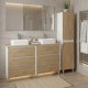 LISBONA meuble plan double vasque 6 tiroirs Blanc / Chêne naturel 120 cm + 1 colonne