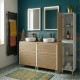 LISBONA meuble plan double vasque 6 tiroirs Blanc / Chêne naturel 120 cm + 1 colonne