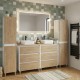 LISBONA meuble plan double vasque 6 tiroirs Blanc / Chêne naturel 120 cm + 2 colonnes