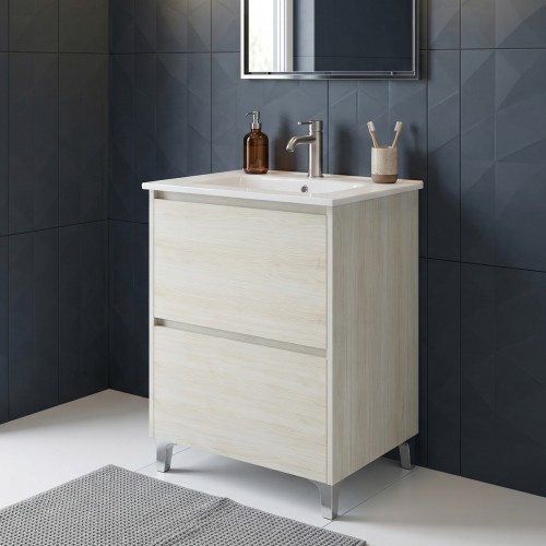 LISBONA meuble vasque 2 tiroirs Chêne blanchi 60 cm