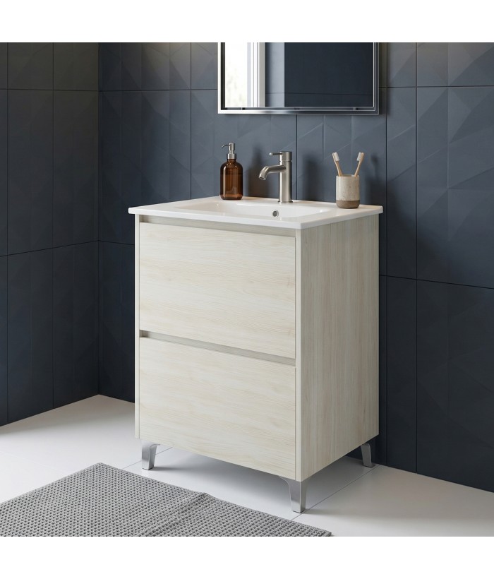 LISBONA meuble vasque 2 tiroirs Chêne blanchi 60 cm