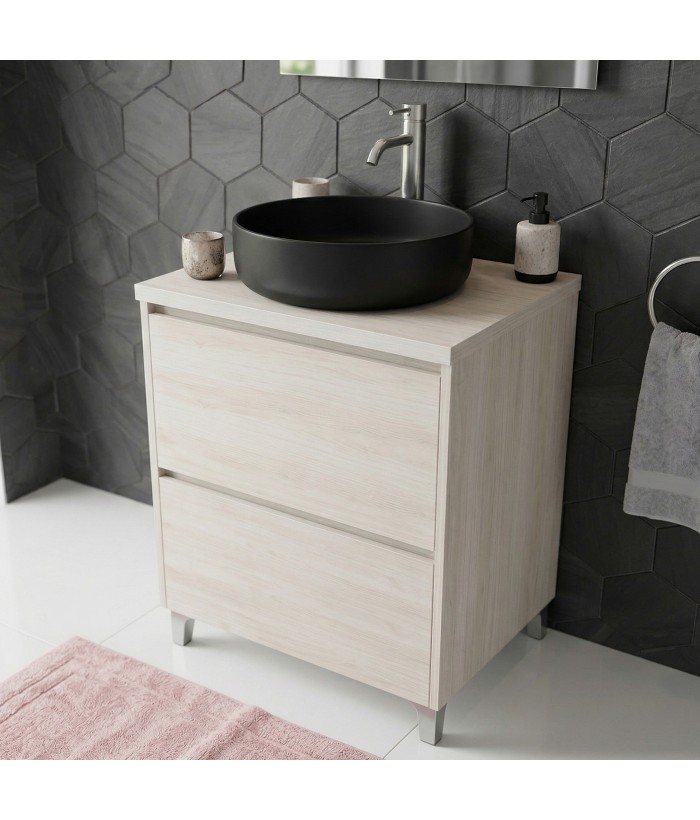 LISBONA meuble plan vasque 2 tiroirs Chêne blanchi 60 cm