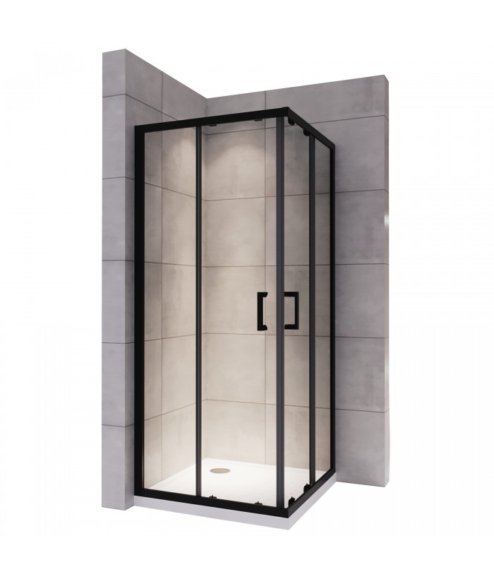 Cabine de douche d'angle couleur noir à portes coulissantes H 180 cm