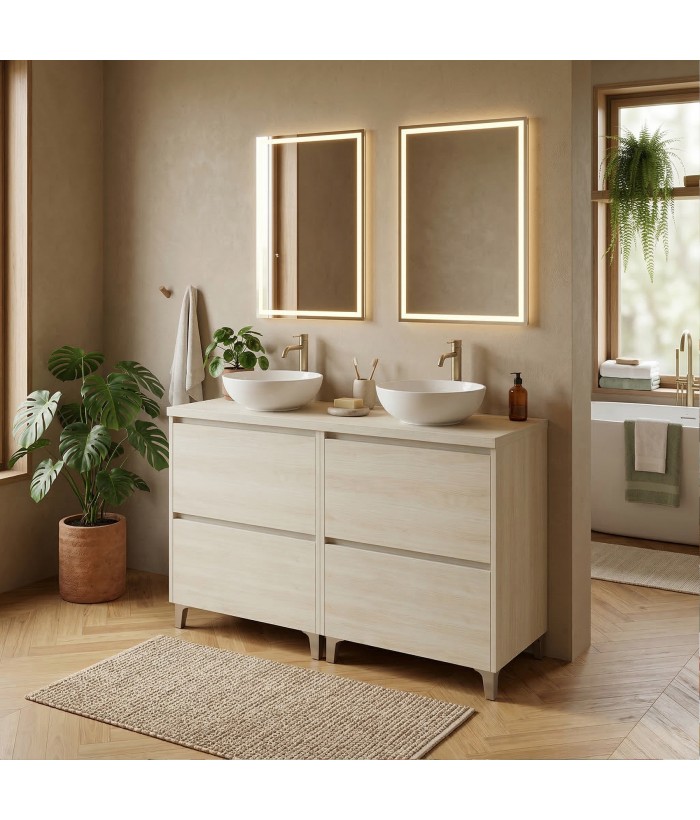 LISBONA meuble plan double 4 tiroirs Chêne blanchi 120 cm