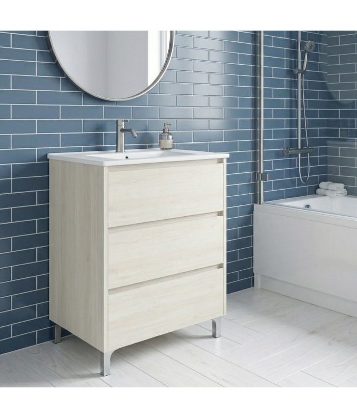 LISBONA meuble vasque 3 tiroirs Chêne blanchi 60 cm