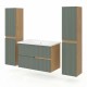 EVA Chêne naturel et tiroirs Vert sauge cannelé - Largeur 80 cm + 2 colonnes