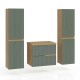 EVA Chêne naturel et tiroirs Vert sauge cannelé - Largeur 60 cm + 2 colonnes