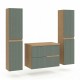 EVA Chêne naturel et tiroirs Vert sauge cannelé - Largeur 80 cm + 2 colonnes