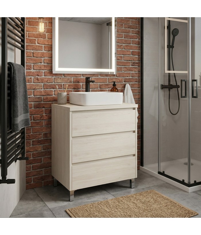 LISBONA meuble plan vasque 3 tiroirs Chêne blanchi 60 cm