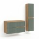 EVA Chêne naturel et tiroirs Vert sauge cannelé - Largeur 100 cm + 1 colonne