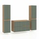 EVA Chêne naturel et tiroirs Vert sauge cannelé - Largeur 100 cm + 2 colonnes