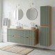 EVA Chêne naturel et tiroirs Vert sauge cannelé - Largeur 120 cm + 1 colonne