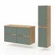 EVA Chêne naturel et tiroirs Vert sauge cannelé - Largeur 120 cm + 1 colonne