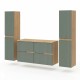 EVA Chêne naturel et tiroirs Vert sauge cannelé - Largeur 120 cm + 2 colonnes