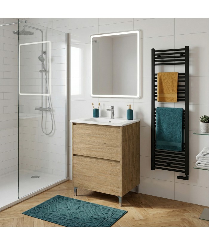 LISBONA meuble vasque 2 tiroirs Chêne naturel 60 cm