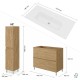 LISBONA meuble vasque 2 tiroirs Chêne naturel 100 cm + 2 colonnes