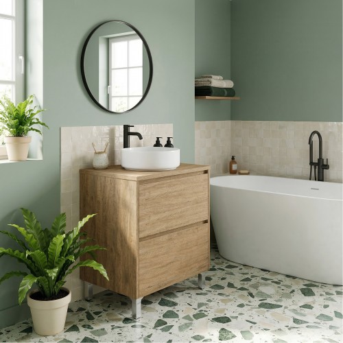 LISBONA meuble plan vasque 2 tiroirs Chêne naturel 60 cm